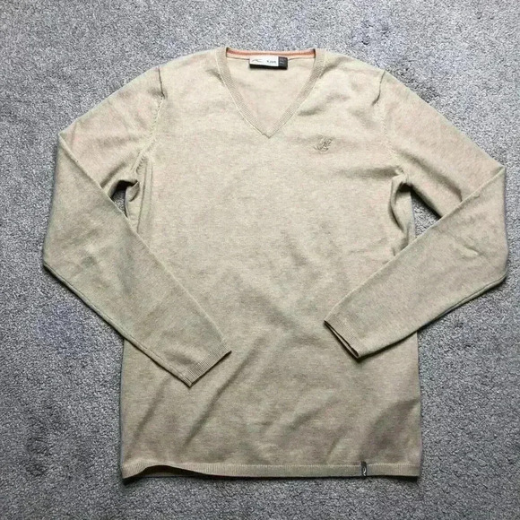 Kjus Sweater Pullover Large Kicki V-Neck Long Sleeves Beige Color Logo Sz L - Picture 1 of 10
